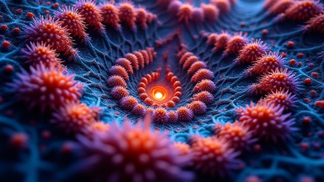 Illustration d'un ensemble de Mandelbrot coloré et intrigant, représentant la complexité fractale.
